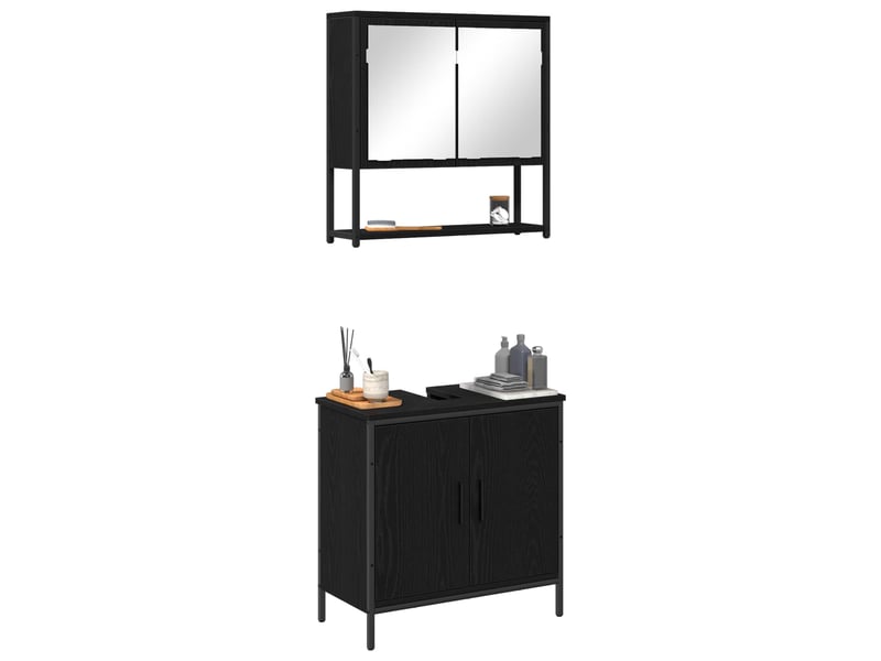  Ensemble de mobilier de salle de bain 2 pc noir 60 x 30 x 60 cm cf64182  - Conforama C