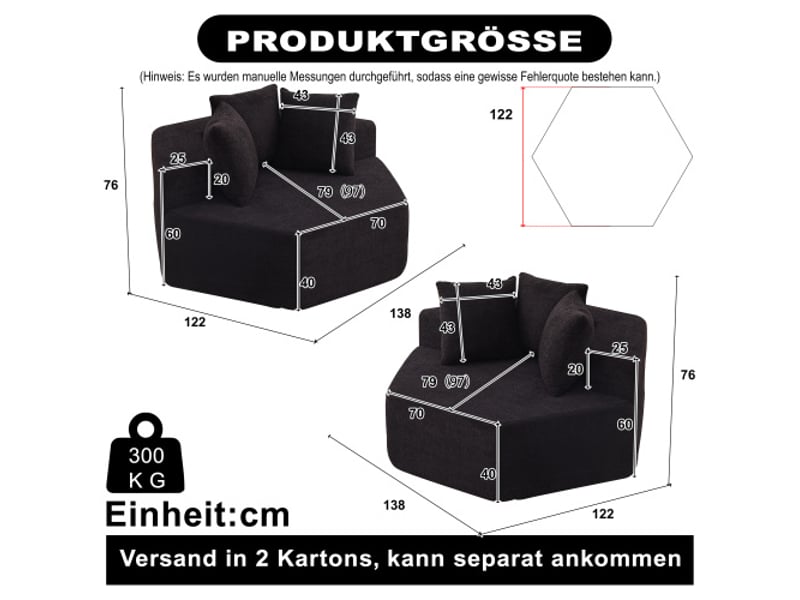 Fauteuil hexagonal individuel moderne, design modulable et polyvalent – canapé velours chenille assorti - Conforama C