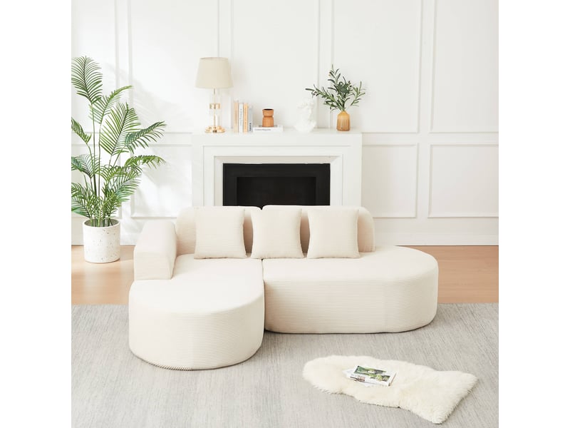  Canapé d'angle - 220x155x70 cm - canapé en l angle gauche modulaire velours côtelé avec 3 coussins sans montage - beige  - Conforama D