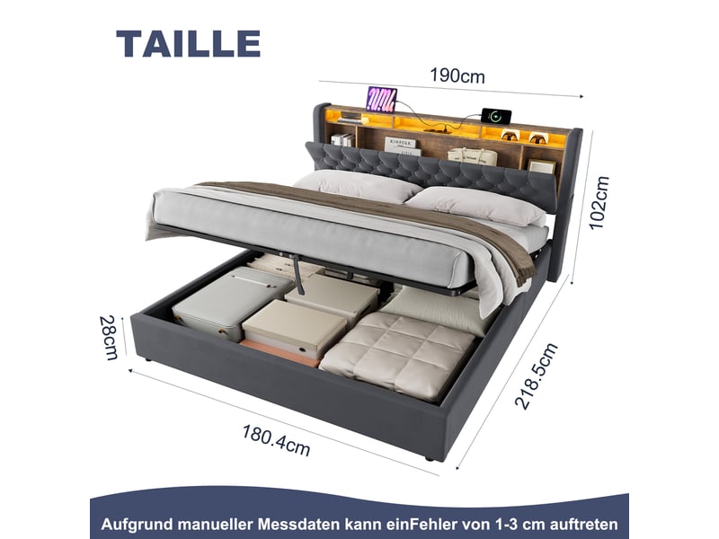  Lit coffre rembourré 180x200 avec tête de lit rangement et coffre de lit cravdom  - Conforama E