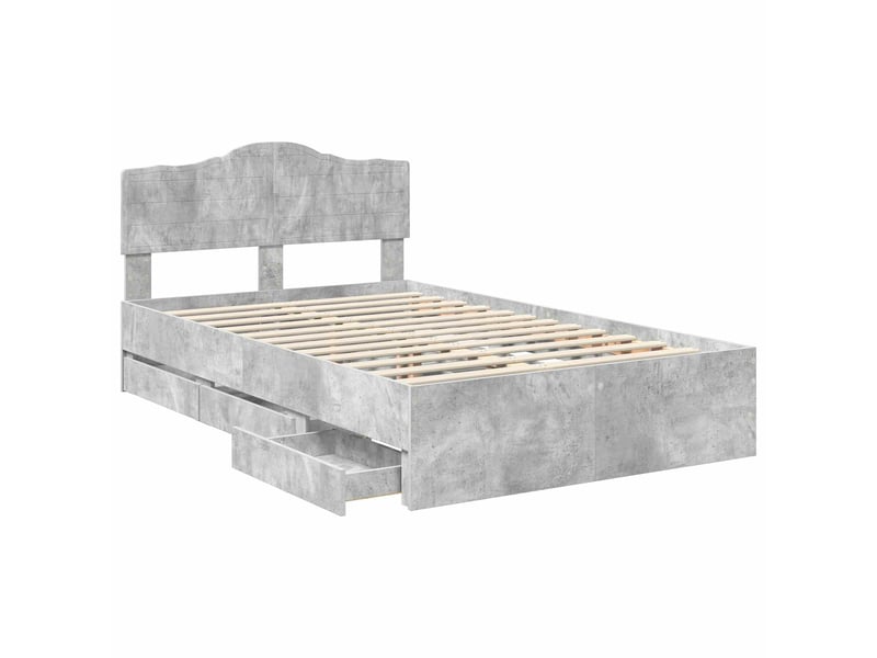  Lit double- lit adulte -  cadre de lit gris béton 135 x 190 cm bois ingénierie  - Conforama D