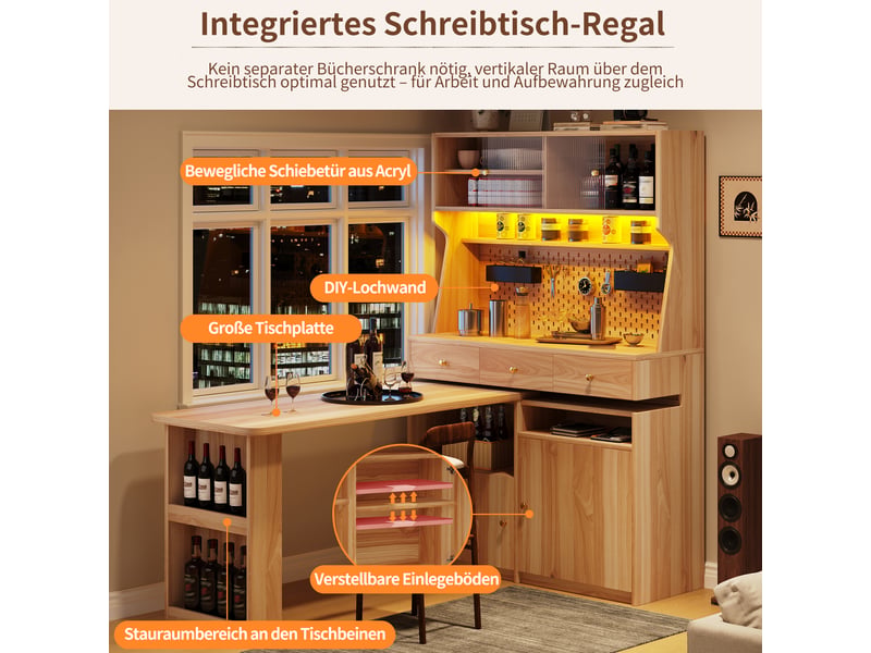  Buffet de cuisine haut 177.7x74x137 cm, capacité de charge 60 kg, rangement modulaire avec étagères ajustables  - Conforama D