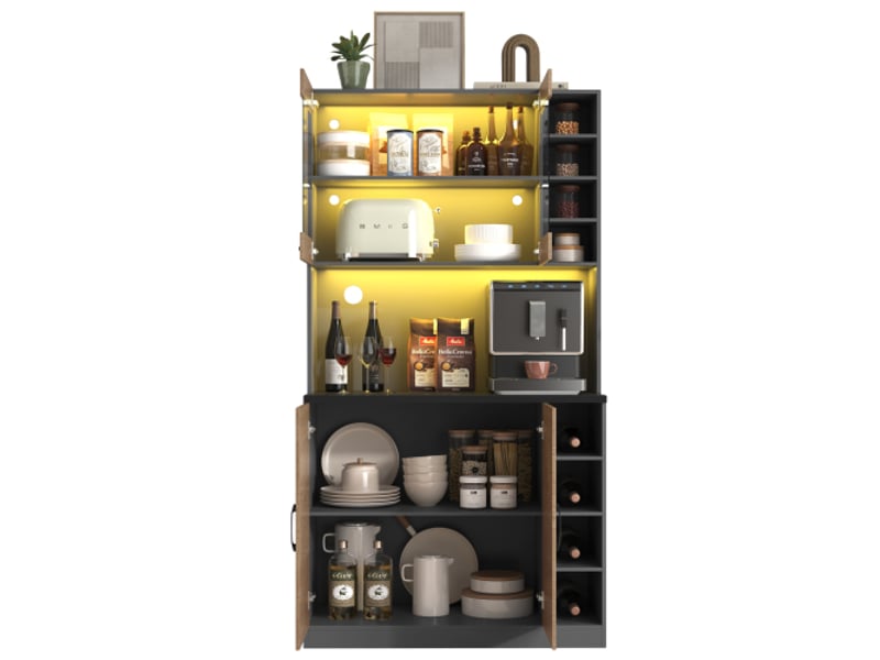  Buffet haut avec éclairage d'ambiance led et passages de câbles, buffet haut spacieux 100×47×187 cm  - Conforama C