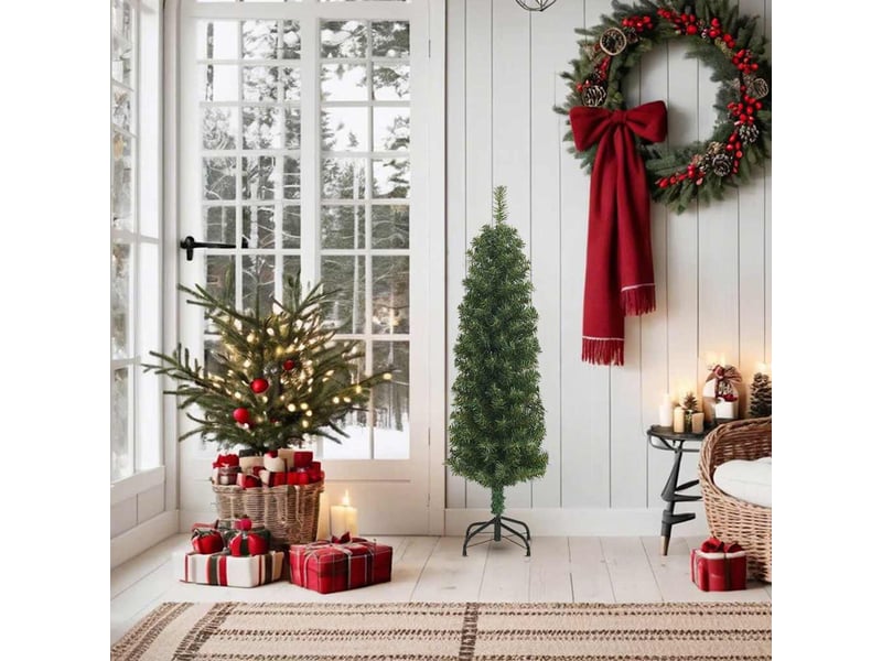  Sapin de noël - arbre de noël artificiel mince avec support vert 150 cm pvc  - Conforama A