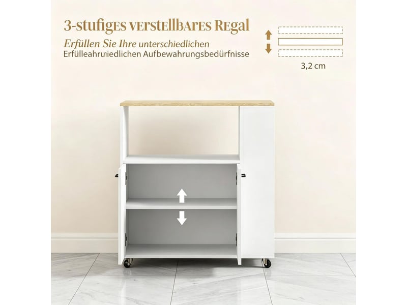 Desserte de cuisine 75 x 40 x 80 cm étagère réglable roulettes plan de travail - Conforama D