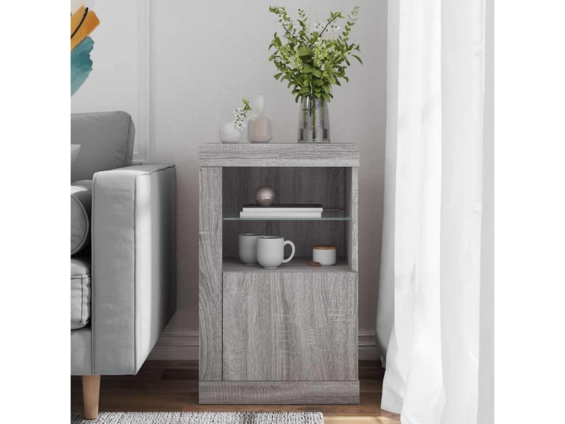  Armoire latérale, meuble de rangement et lumières led sonoma gris bois d'ingénierie  - Conforama C