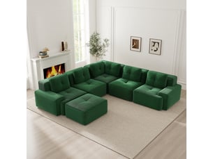 Canapé d'angle modulablesans cadre pour salon et bureau, cord, assise profonde, sans montage, design antidérapant, vert