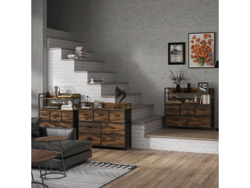  Commode 7 tiroirs en tissu, anti-basculement — buffet mdf brun, design moderne, installation sur place  - Conforama B