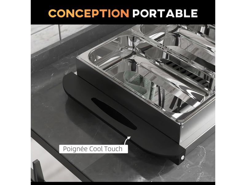  Chauffe-plats électrique acier inoxydable 300 w capacité 2 x 2,4 l et 2 x 1 l plaque chauffante et réglable températur  - Conforama W