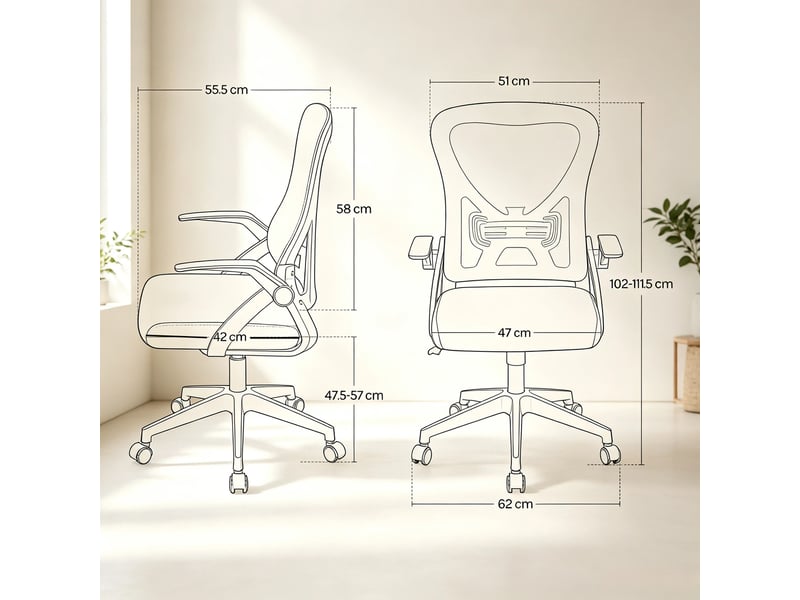  Chaise de bureau ergonomique pivotante avec dossier en maille, accoudoirs pliables, hauteur réglable, rose, 47x42x111.5 cm  - Conforama C