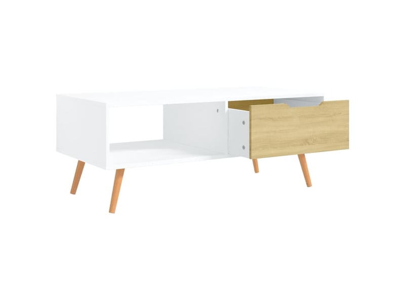  Table basse rectangulaire | table de salon blanc et chêne sonoma 100x49,5x43cm bois ingénierie  - Conforama E