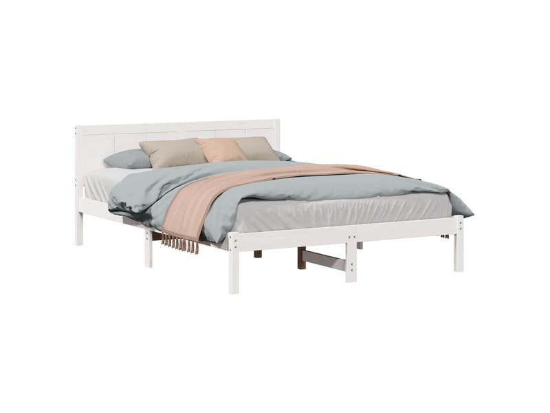  Lit double- lit adulte -  cadre de lit blanc 150 x 200 cm bois de pin massif  - Conforama A