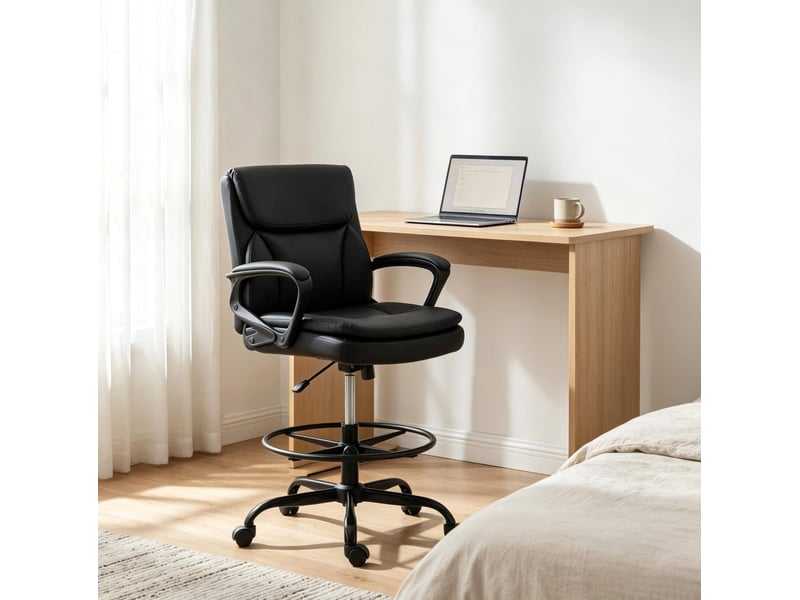  Fauteuil de bureau pivotant noir avec repose-pieds réglable et roulettes, 61 x 61 x 93-108 cm  - Conforama C