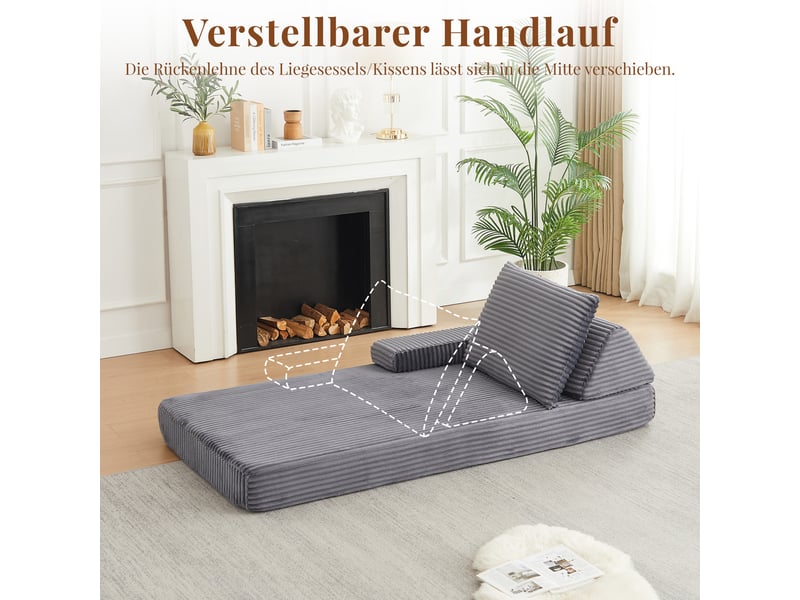  Canapé modulaire avec dossiers triangulaires  - accoudoirs amovibles, velours côtelé gris 211,5 × 106,5 × 62 cm  - Conforama E