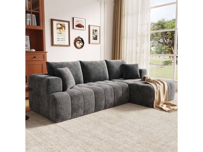  Canapé d'angle modulable 3 places 244,5 × 136 cm sans cadre, chenille grise IKSETERA TRADING LTD - Conforama B