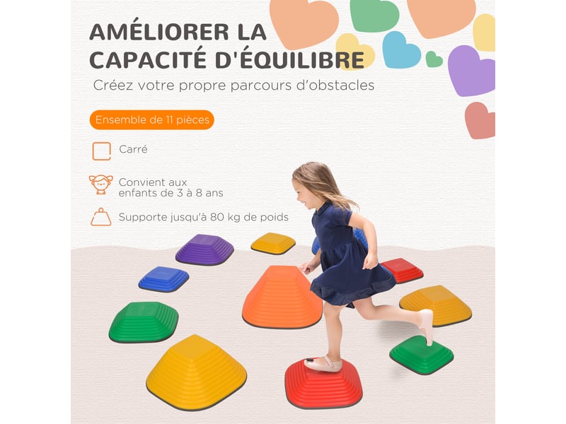 11 pièces pierres d'équilibre pour enfants parcours de motricité empilables et antidérapantes multicolore  - Conforama D
