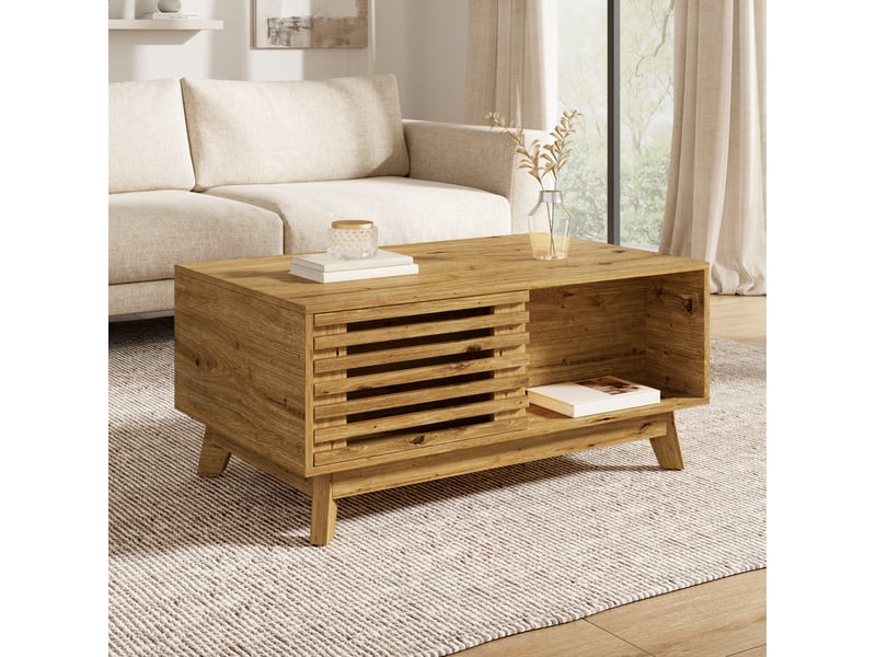  Table basse 90x55x57,5 cm effet bois naturel avec plateau relevable  - Conforama D