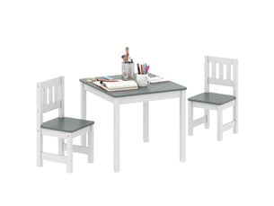 Ensemble table et chaises en bois 3 pièces pour enfants de 3 à 8 ans, gris et blanc, bords arrondis