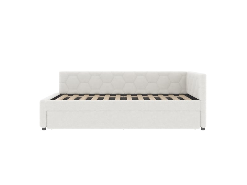 Lit banquette 140x200 cm avec tiroir-lit, lampe de lecture, ports usb et usb-c, sans matelas - Conforama D