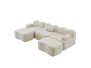 Canapé modulable 3 places en u avec 2 ottomans en velours beige