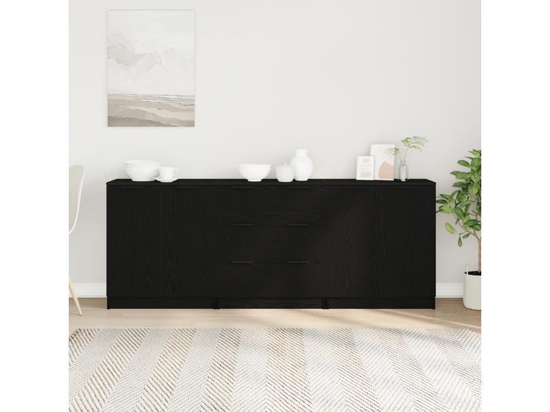  Buffet - bahut - meuble de rangement 3 pc chêne noir 180 x 30 x 70 cm bois d'ingénierie  - Conforama D