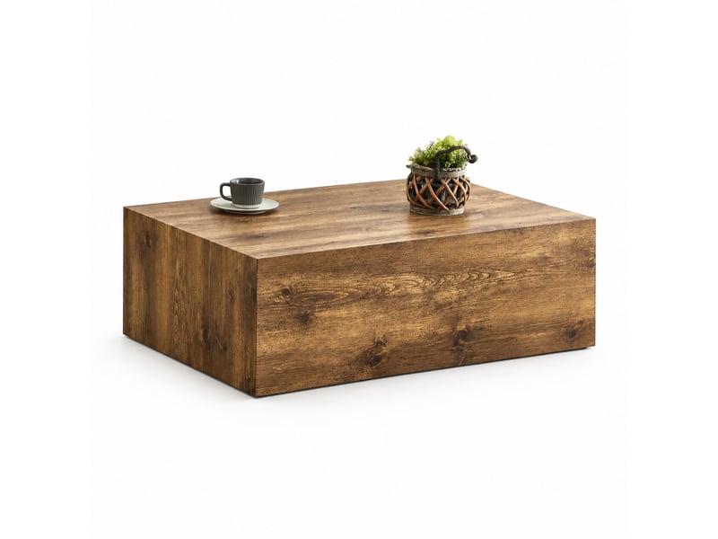  Table basse rectangulaire 90x50x30 cm, design simple, effet bois, sans montage, pieds antidérapants, mdf, couleur bois  - Conforama A