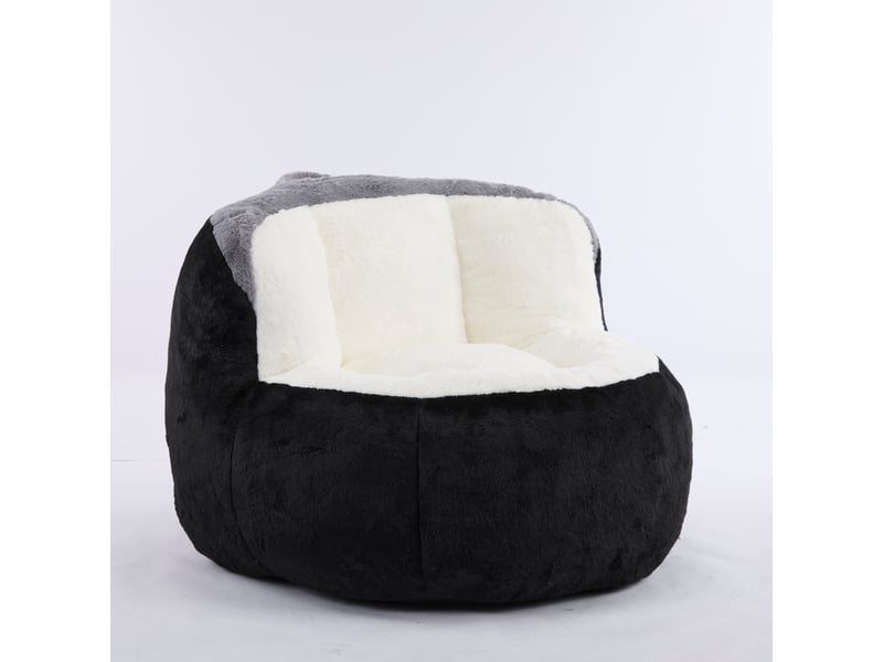  Fauteuil pouf géant en fausse fourrure avec rembourrage en mousse déchiquetée et poignée, multicolore, 56 × 45 × 31 cm  - Conforama A