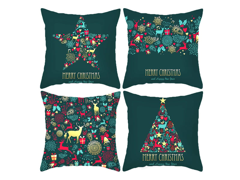  Housses de coussin joyeux noël - lot de 4 housses de coussin décoratives de noël avec cerf pour canapé, chambre et décoration intérieure, 45 x 45 cm, vert  - Conforama A