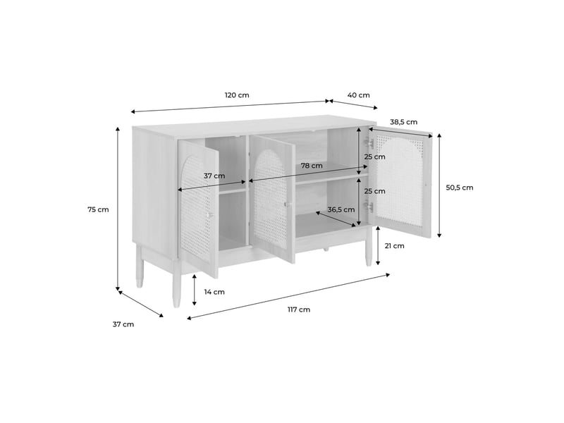  Buffet décor bois et cannage 3 portes teinte noyer - judith  - Conforama D