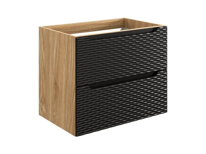  Meuble sous vasque yoka – 2 tiroirs – chêne clair et noir – l70 × p46 × h57 cm – à suspendre  - Conforama A
