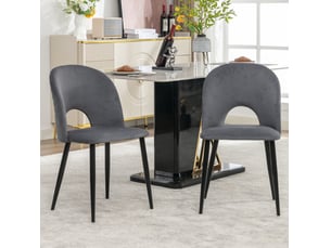 Lot de 2 chaises de salle à manger en velours gris, dossier à motif diamant et pieds réglables en métal