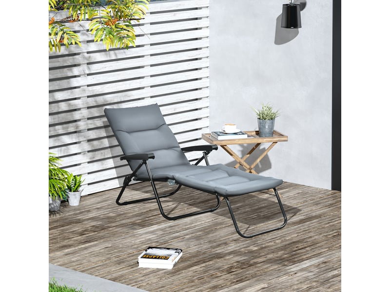  Bain de soleil pliable transat inclinable 6 positions avec matelas + accoudoirs acier polyester gris  - Conforama B