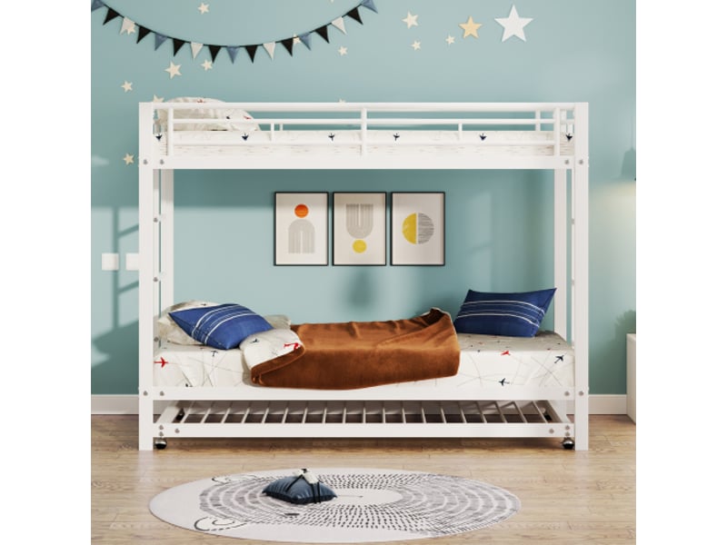  Lit superposé 90x200 cm coloris blanc métal lit enfant blanc - Conforama D