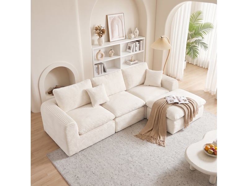  Canapé d’angle modulable 3 places 280x180x65 cm beige  - Conforama C
