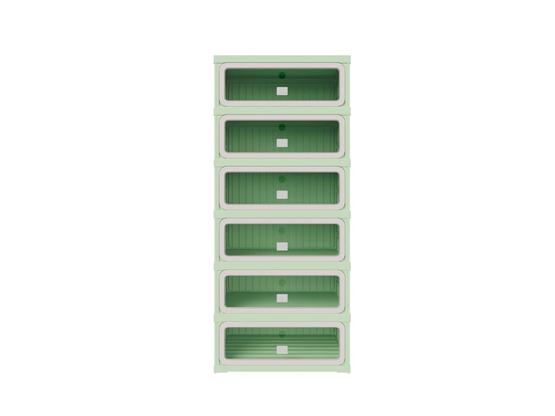  Meuble à chaussures 45x34.5x105.5cm - étagère pliable 1 colonne 6 niveaux - meuble de rangement en plastique - vert et gris  - Conforama A
