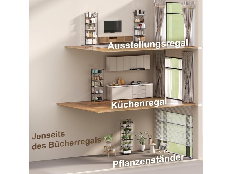  Étagère de bibliothèque avec 5 étagères, regalet industriel avec cadre métallique, rayonnage ouvert pour salon, bureau et chambre de travail, 60x30x170,5 cm, noir  - Conforama D