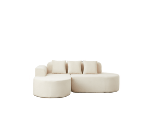 Canapé d'angle modenvie en velours côtelé beige 220 x 155 cm 4 places avec méridienne