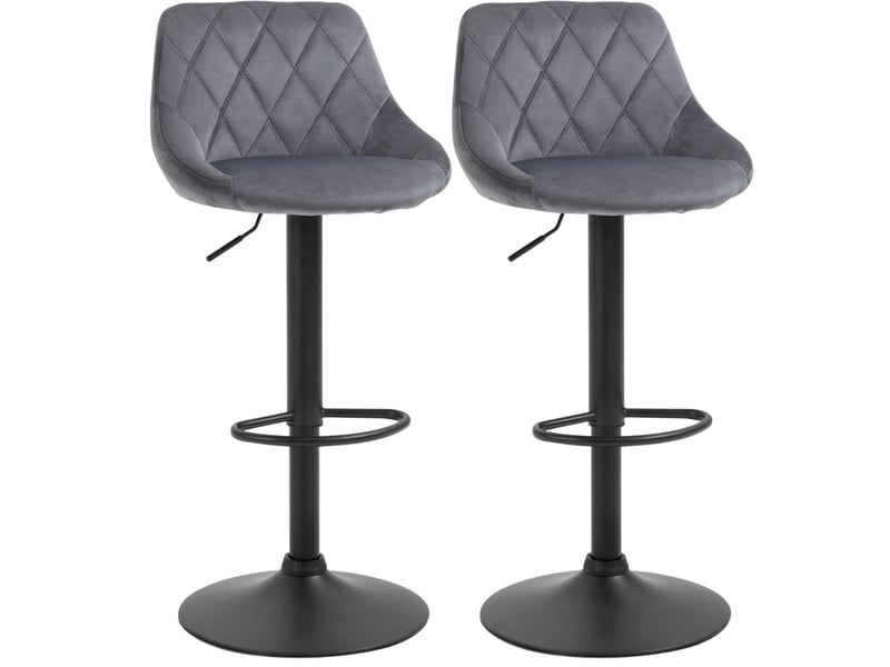  Tabourets de bar lot de 2 pivotants avec hauteur réglable, dossier et repose-pieds, en polyester gris foncé  - Conforama A