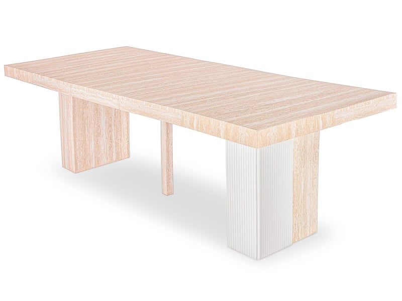 Table rectangulaire extensible virzon 100-240cm effet travertin beige et rainurage blanc Virzon - Conforama E