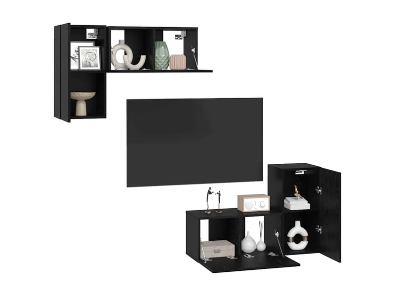  Ensemble meuble tv - banc tv - meuble de rangement 4 pcs chêne noir bois d'ingénierie  - Conforama C