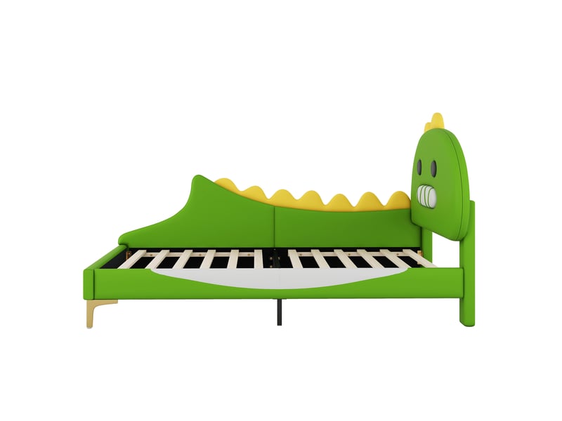  Lit enfant 200×90 cm avec tête de lit en forme de dinosaure, en pu et mdf, vert  - Conforama E