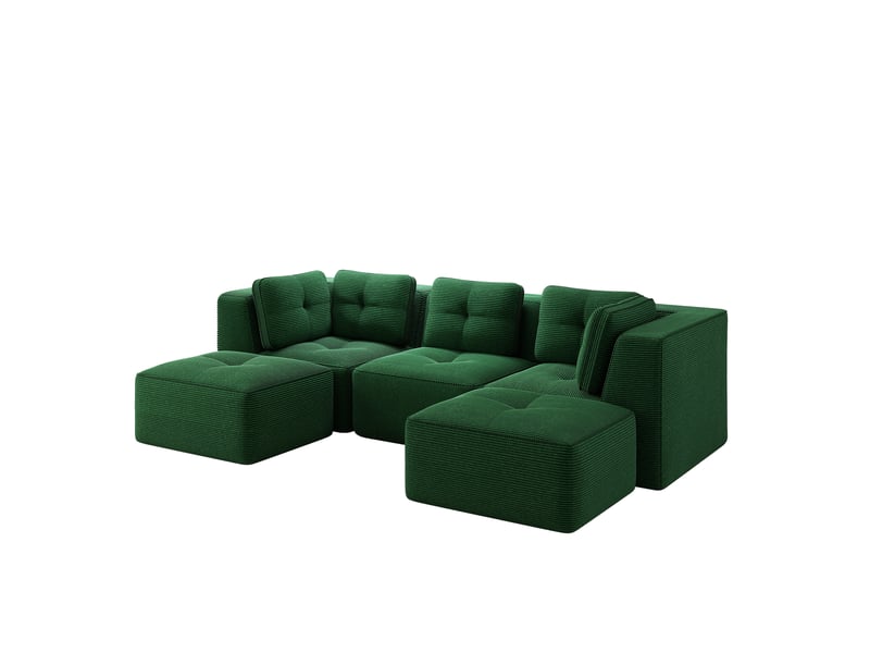  Canapé d'angle, canapé modulable, vert, assise profonde, sans cadre, sans montage, avec pouf, 3 places, en velours tricoté  - Conforama W