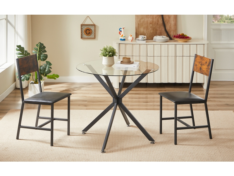  Table de salle à manger ronde pour 1 à 4 personnes avec plateau en verre trempé et pieds métalliques noirs 80 cm  - Conforama D
