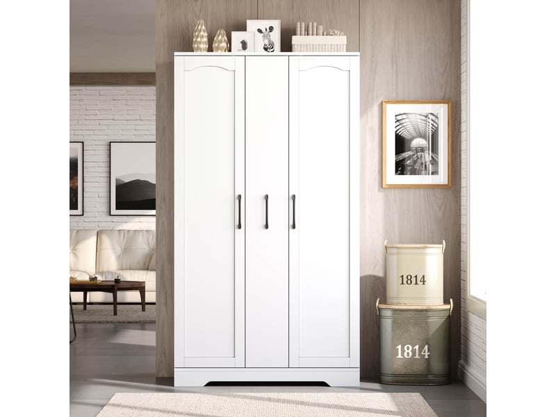  Armoire de cuisine avec étagère à épices mdf blanc 150x78x40 cm, meuble de rangement double porte  - Conforama C