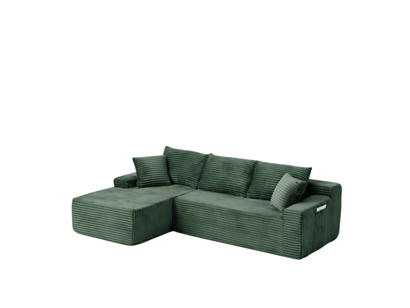  Canapé d’angle modulable 4 places en velours côtelé vert, 239x156x79 cm  - Conforama A