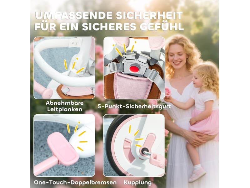 Tricycle enfant 5-en-1 réglable rose - Conforama E