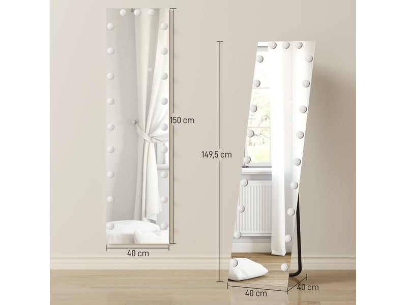  Miroir sur pied led rgb 40x150 cm – transparent – 21 ampoules, tactile, mémoire et sans cadre  - Conforama C