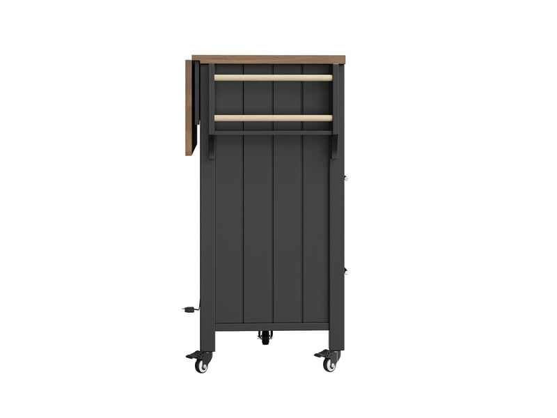  Desserte de cuisine 139 x 40 x 94,5 cm noire en mdf, plateau pliant, rangement sur roulettes avec led  - Conforama E