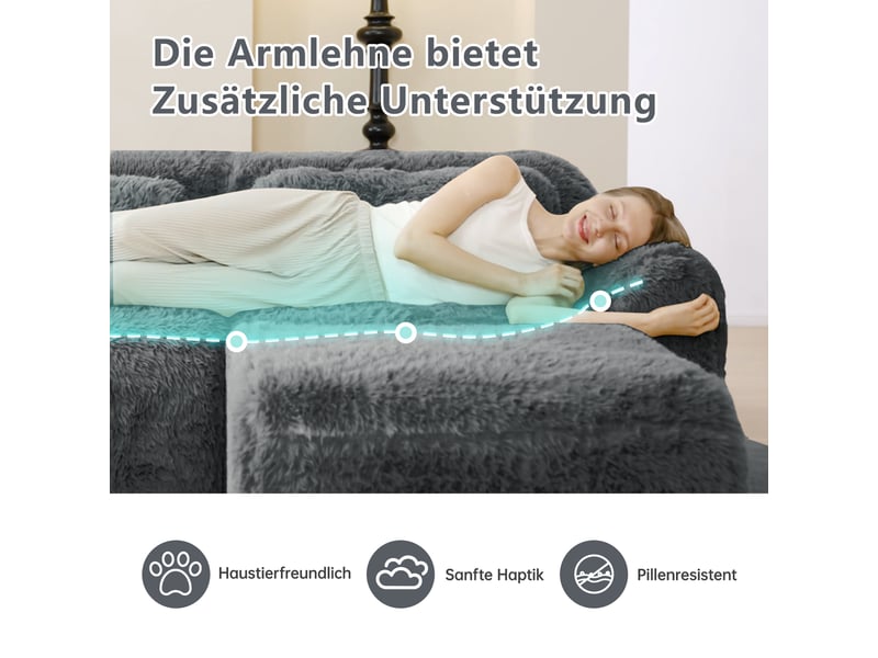  Canapé droit 4 places en tissu bouclette gris, 378 cm, sans structure rigide W3325S00187 - Conforama D