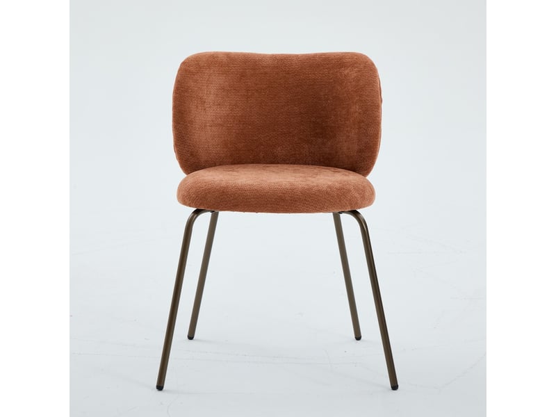 Chaise de salle à manger contemporaine lot 2 chenille orange dossier incurvé confortable rembourrage moelleux piétement métal bronze - Conforama D